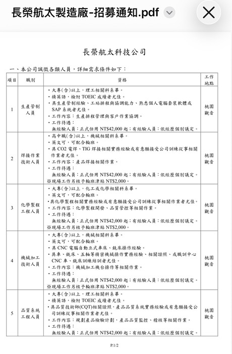 長榮航太科技(股)公司-製造廠-招募通知(2026.5.24報名截止)圖片